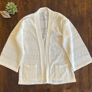 Vintage | 70s Open Front Ponitelle Knit Cardigan Sweater, Size M